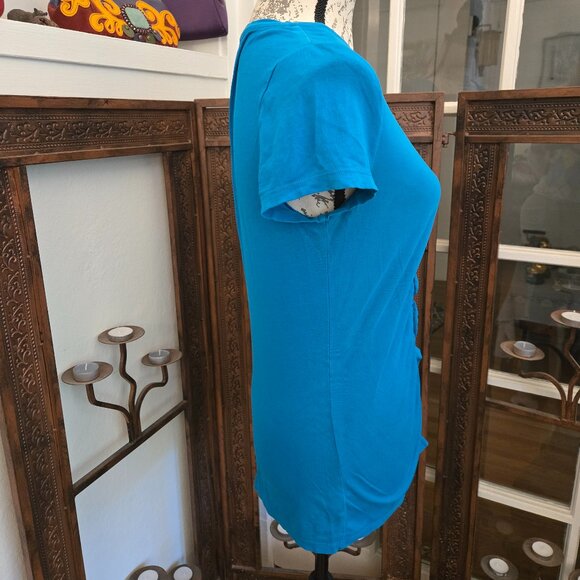 Turquoise V-Neck Ruched Ann Taylor Top, Sz S - Picture 7 of 7